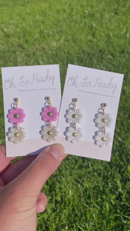 Polymer clay double flower ball stud earrings video