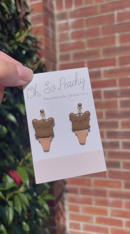 Polymer clay teddy icecream ball stud earrings video
