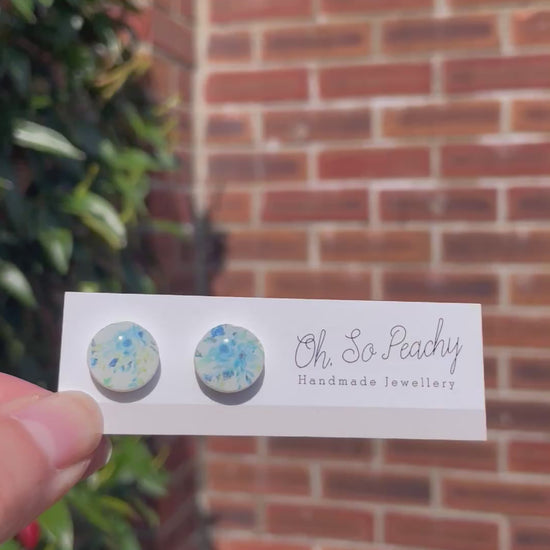 Polymer clay blue flower stud earrings video