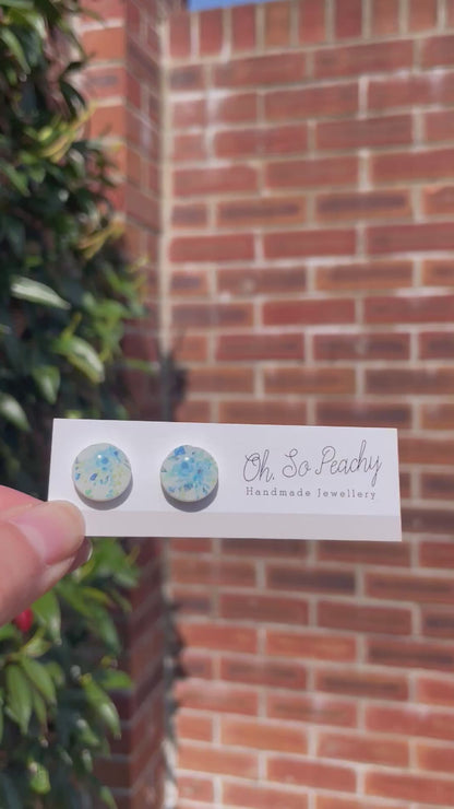 Polymer clay blue flower stud earrings video