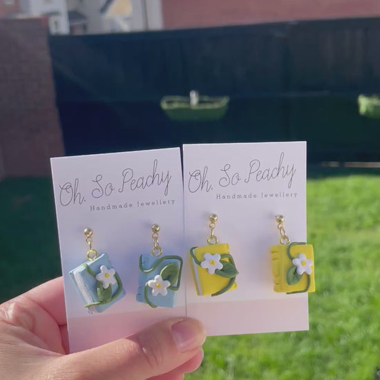 Polymer clay floral books ball stud earrings video